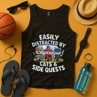 Easily Distracted By Cats Side Quests Gamer Rpg Cats Knight Tank Top