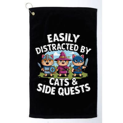 Easily Distracted By Cats Side Quests Gamer Rpg Cats Knight Golf Towel