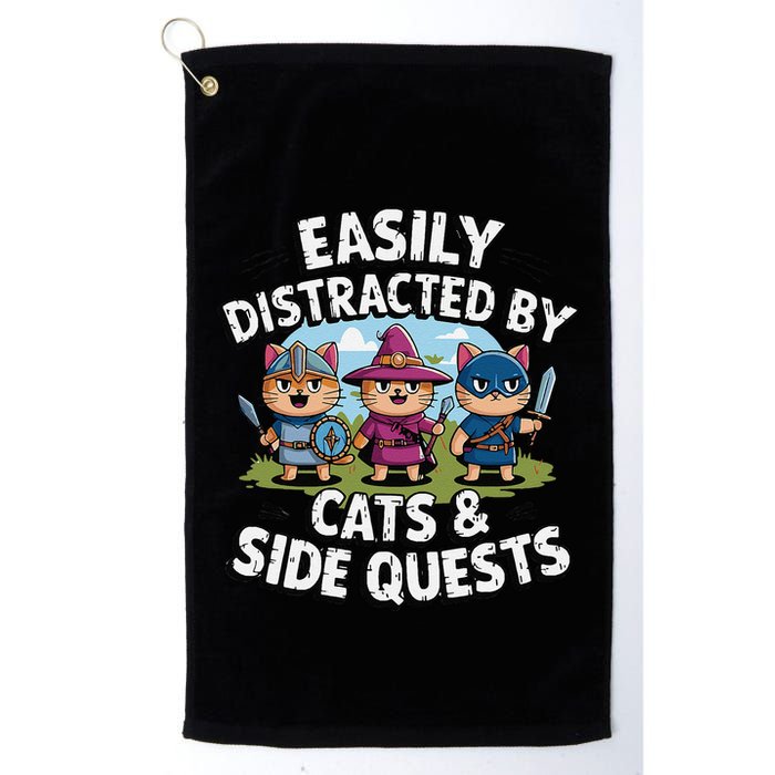 Easily Distracted By Cats Side Quests Gamer Rpg Cats Knight Golf Towel