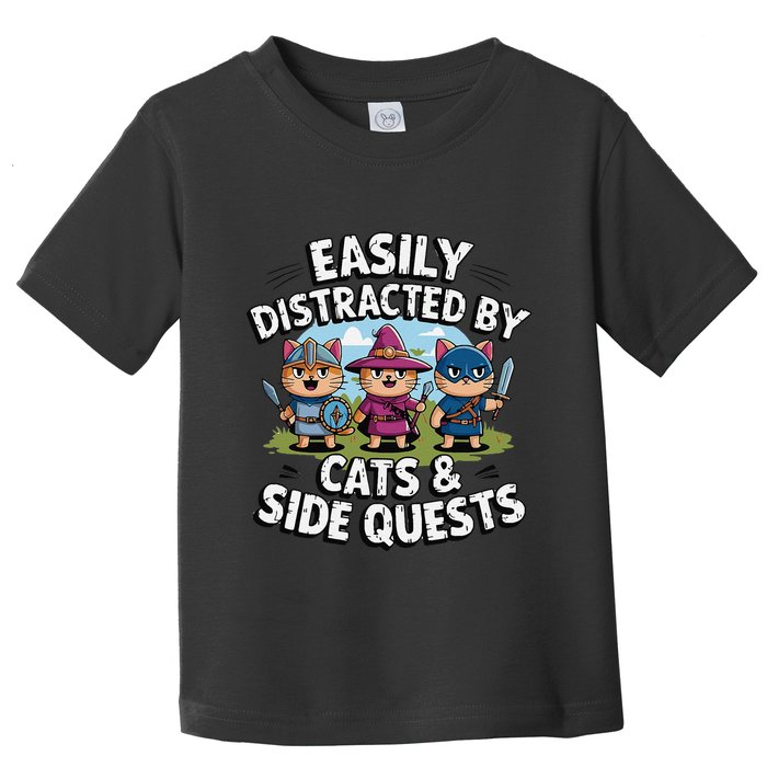 Easily Distracted By Cats Side Quests Gamer Rpg Cats Knight Toddler T-Shirt
