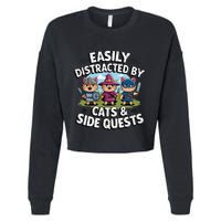 Easily Distracted By Cats Side Quests Gamer Rpg Cats Knight Cropped Pullover Crew