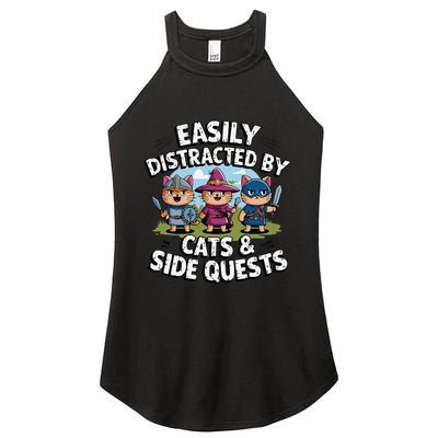 Easily Distracted By Cats Side Quests Gamer Rpg Cats Knight Women's Perfect Tri Rocker Tank