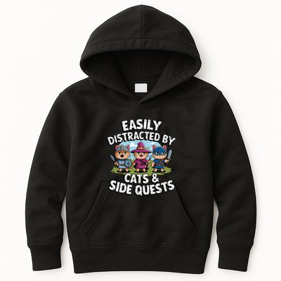 Easily Distracted By Cats Side Quests Gamer Rpg Cats Knight Kids Hoodie