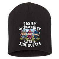 Easily Distracted By Cats Side Quests Gamer Rpg Cats Knight Short Acrylic Beanie