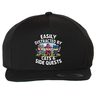 Easily Distracted By Cats Side Quests Gamer Rpg Cats Knight Wool Snapback Cap