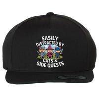 Easily Distracted By Cats Side Quests Gamer Rpg Cats Knight Wool Snapback Cap