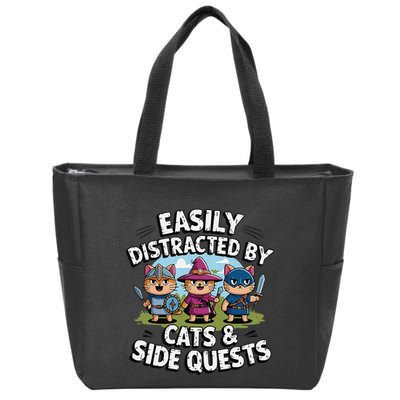 Easily Distracted By Cats Side Quests Gamer Rpg Cats Knight Zip Tote Bag