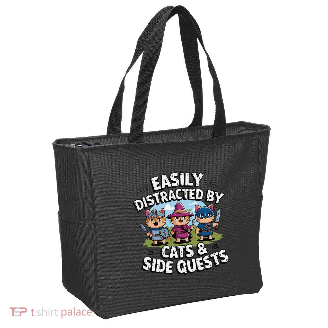 Easily Distracted By Cats Side Quests Gamer Rpg Cats Knight Zip Tote Bag