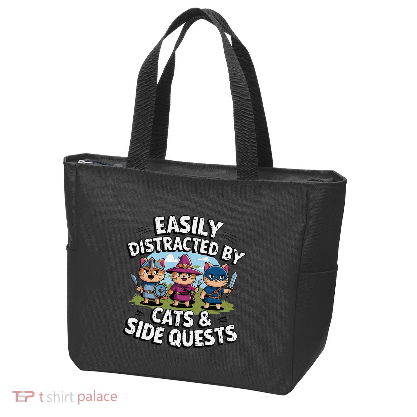 Easily Distracted By Cats Side Quests Gamer Rpg Cats Knight Zip Tote Bag