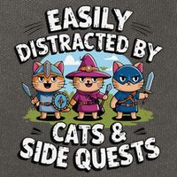 Easily Distracted By Cats Side Quests Gamer Rpg Cats Knight Cotton Canvas Backpack