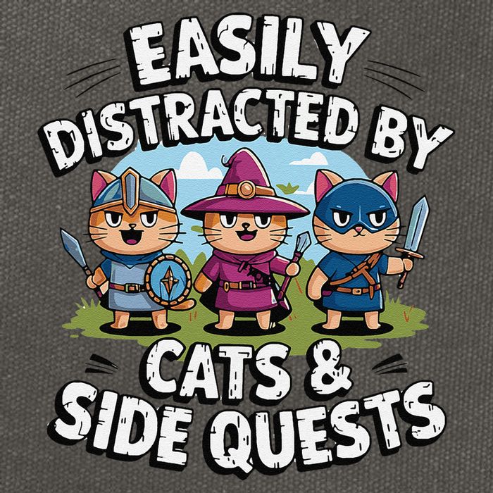 Easily Distracted By Cats Side Quests Gamer Rpg Cats Knight Cotton Canvas Backpack