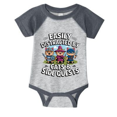 Easily Distracted By Cats Side Quests Gamer Rpg Cats Knight Infant Baby Jersey Bodysuit