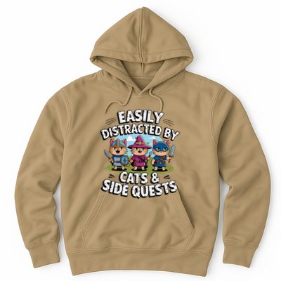 Easily Distracted By Cats Side Quests Gamer Rpg Cats Knight Hoodie