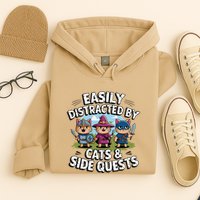 Easily Distracted By Cats Side Quests Gamer Rpg Cats Knight Hoodie
