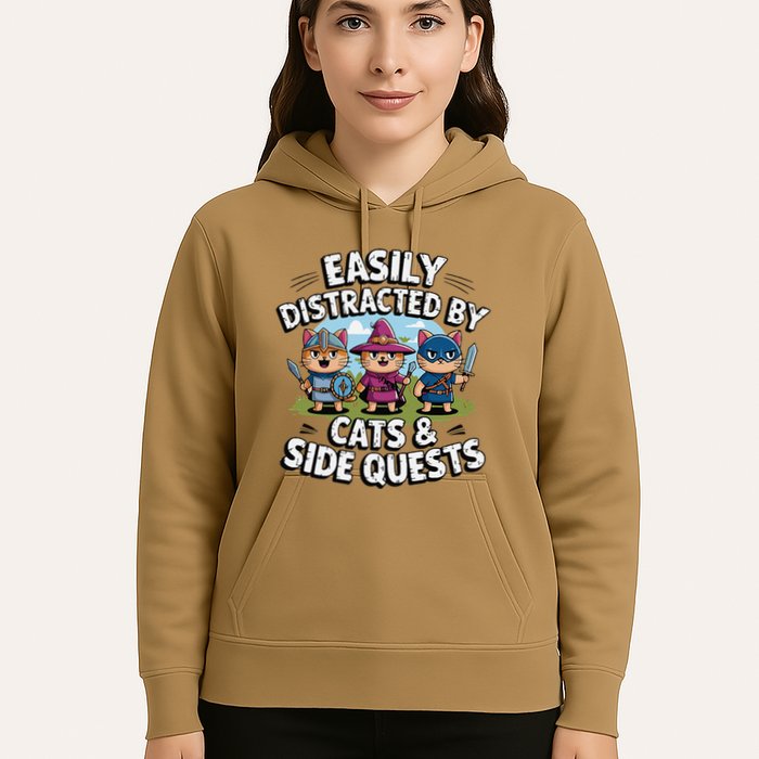 Easily Distracted By Cats Side Quests Gamer Rpg Cats Knight Hoodie