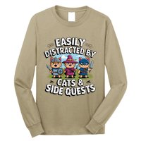 Easily Distracted By Cats Side Quests Gamer Rpg Cats Knight Long Sleeve Shirt