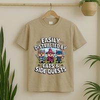 Easily Distracted By Cats Side Quests Gamer Rpg Cats Knight T-Shirt