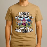 Easily Distracted By Cats Side Quests Gamer Rpg Cats Knight T-Shirt