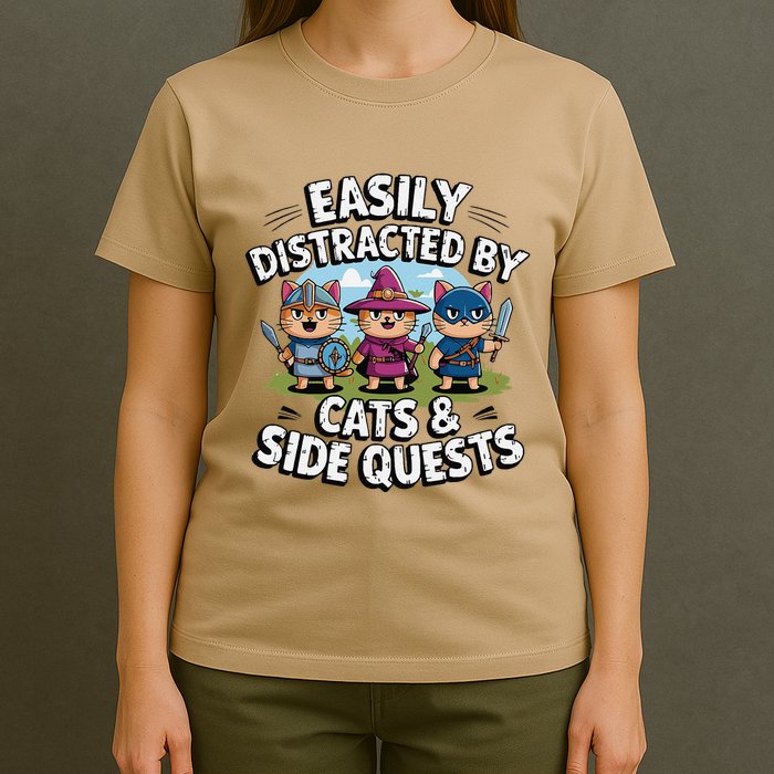 Easily Distracted By Cats Side Quests Gamer Rpg Cats Knight T-Shirt