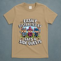Easily Distracted By Cats Side Quests Gamer Rpg Cats Knight T-Shirt