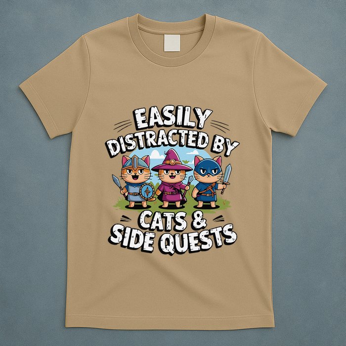 Easily Distracted By Cats Side Quests Gamer Rpg Cats Knight T-Shirt