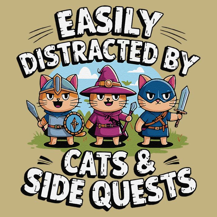 Easily Distracted By Cats Side Quests Gamer Rpg Cats Knight T-Shirt