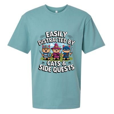 Easily Distracted By Cats Side Quests Gamer Rpg Cats Knight Sueded Cloud Jersey T-Shirt