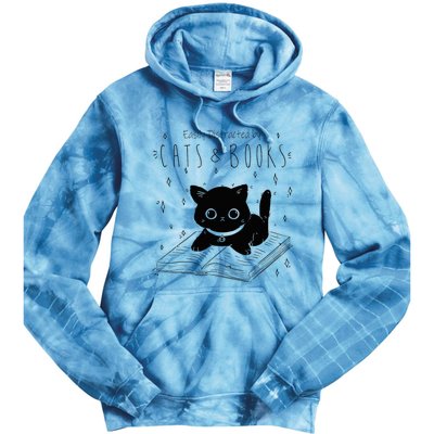 Easily Distracted By Cats And Books Funny Cat & Book Lover Tie Dye Hoodie