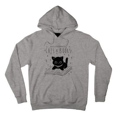 Easily Distracted By Cats And Books Funny Cat & Book Lover Tall Hoodie