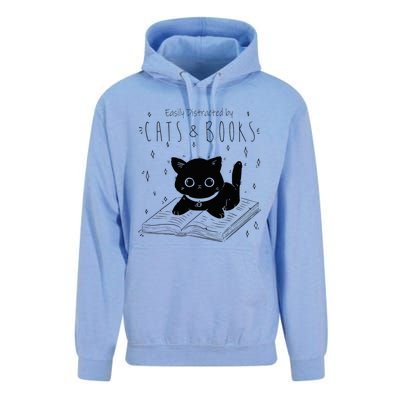 Easily Distracted By Cats And Books Funny Cat & Book Lover Unisex Surf Hoodie