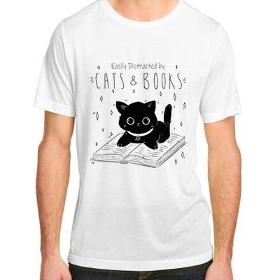 Easily Distracted By Cats And Books Funny Cat & Book Lover Adult ChromaSoft Performance T-Shirt