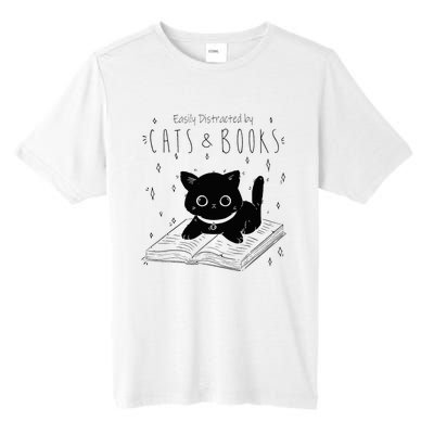 Easily Distracted By Cats And Books Funny Cat & Book Lover Tall Fusion ChromaSoft Performance T-Shirt