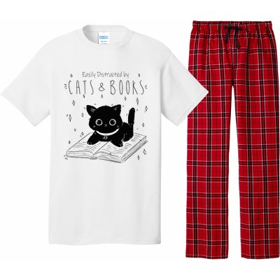 Easily Distracted By Cats And Books Funny Cat & Book Lover Pajama Set