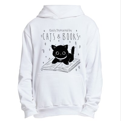 Easily Distracted By Cats And Books Funny Cat & Book Lover Urban Pullover Hoodie