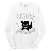 Easily Distracted By Cats And Books Funny Cat & Book Lover Tall Long Sleeve T-Shirt