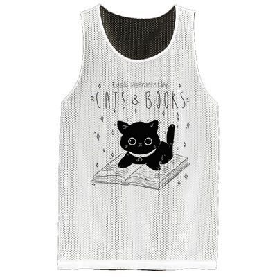 Easily Distracted By Cats And Books Funny Cat & Book Lover Mesh Reversible Basketball Jersey Tank