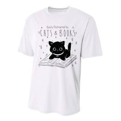 Easily Distracted By Cats And Books Funny Cat & Book Lover Performance Sprint T-Shirt