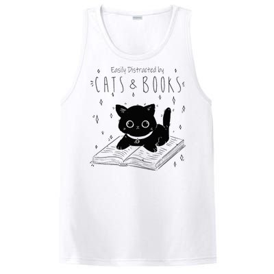 Easily Distracted By Cats And Books Funny Cat & Book Lover PosiCharge Competitor Tank