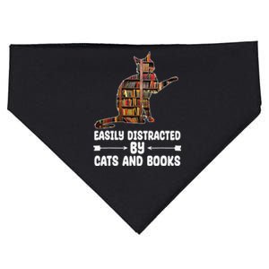 Easily Distracted by Cats And Books Funny Cat Lover USA-Made Doggie Bandana