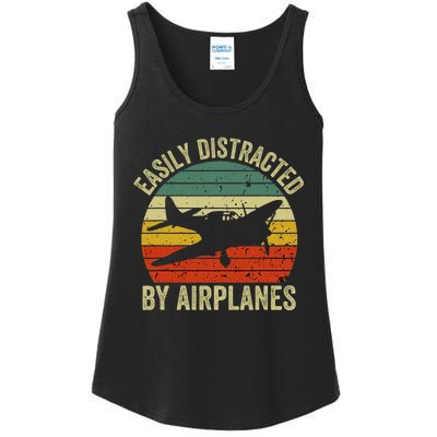 Easily Distracted By Airplanes Lover Pilot Funny Aviation Ladies Essential Tank