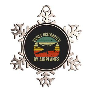 Easily Distracted By Airplanes Lover Pilot Funny Aviation Metallic Star Ornament