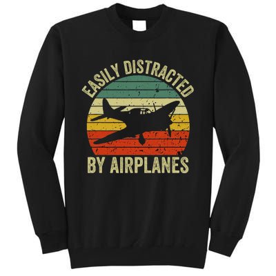 Easily Distracted By Airplanes Lover Pilot Funny Aviation Tall Sweatshirt