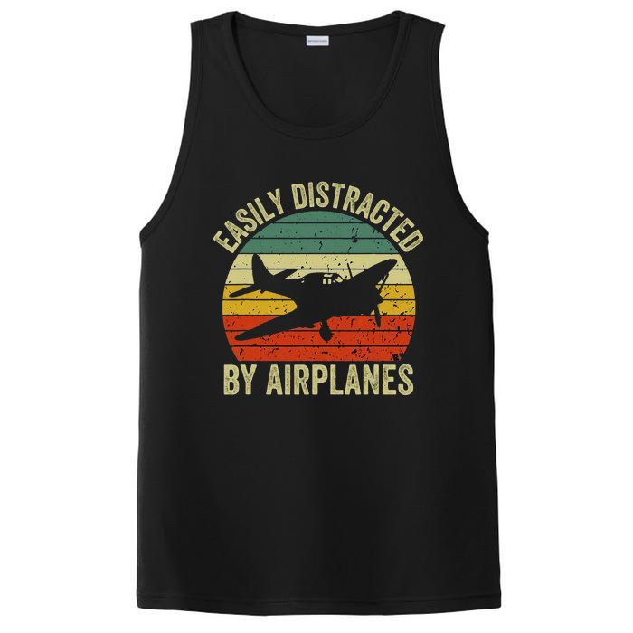 Easily Distracted By Airplanes Lover Pilot Funny Aviation PosiCharge Competitor Tank