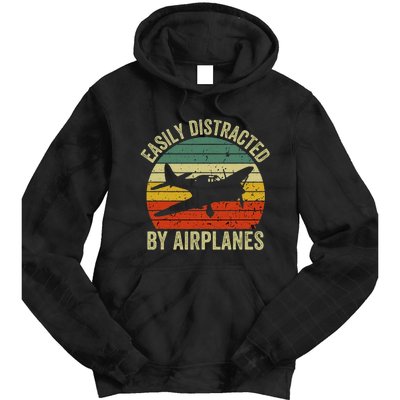 Easily Distracted By Airplanes Lover Pilot Funny Aviation Tie Dye Hoodie