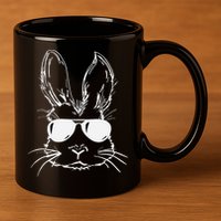 Easter Day Bunny Face With Sunglasses Easter 11oz C Handle Ceramic Mug