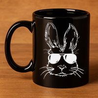 Easter Day Bunny Face With Sunglasses Easter 11oz C Handle Ceramic Mug