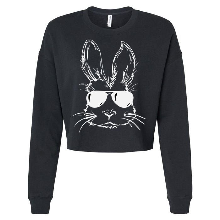 Easter Day Bunny Face With Sunglasses Easter Cropped Pullover Crew