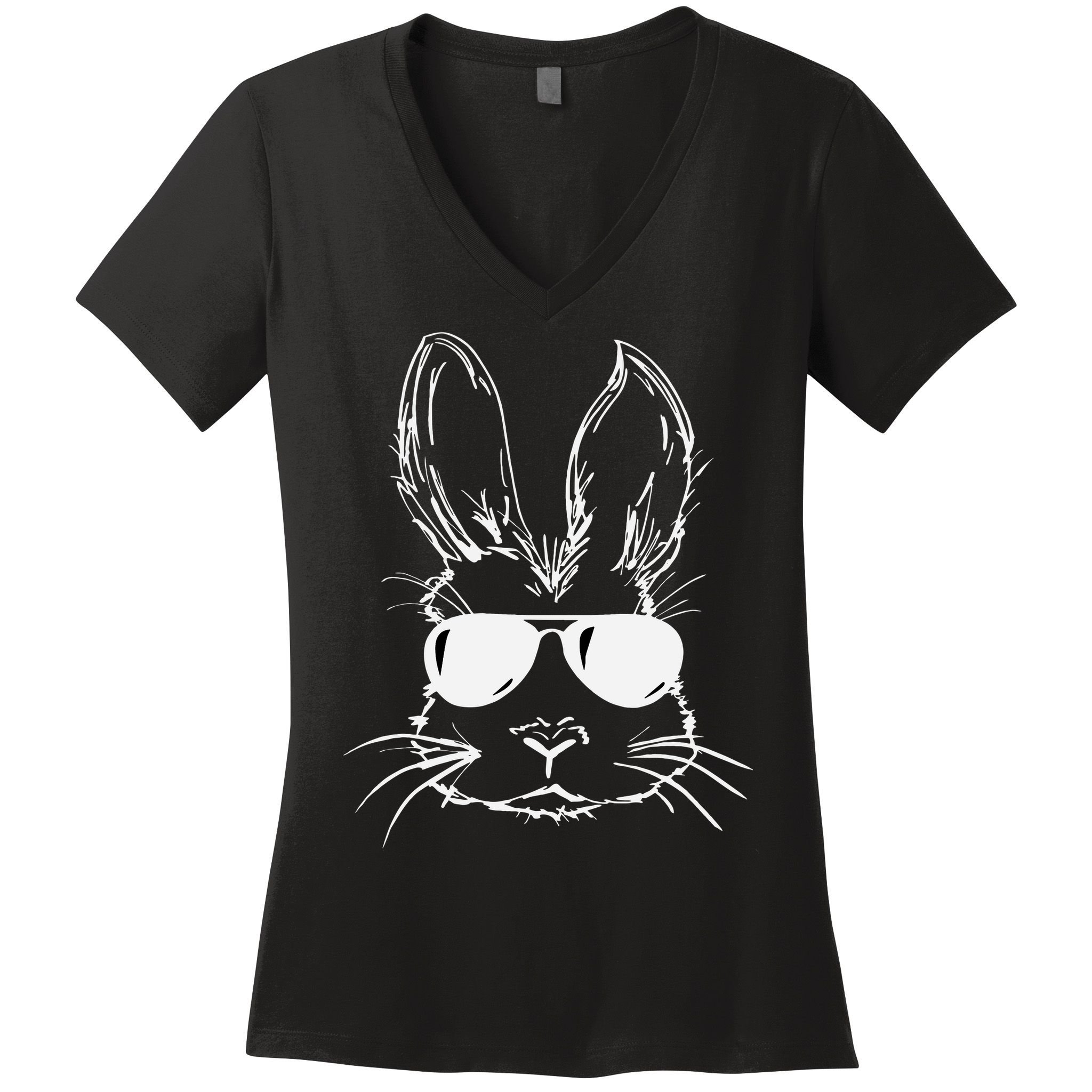 Easter Day Bunny Face With Sunglasses Easter Women's V-Neck T-Shirt