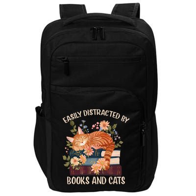 Easily Distracted By Cats And Books Funny Bookworm Cat Reading Gift Impact Tech Backpack