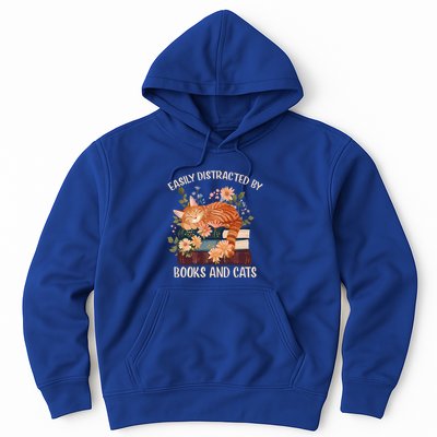 Easily Distracted By Cats And Books Funny Bookworm Cat Reading Gift Hoodie